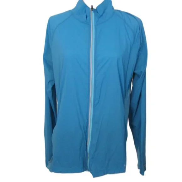 L L Bean Aqua Blue Thumb Hole Long Sleeve Reflective Accents Windbreaker Size L - Picture 10 of 14